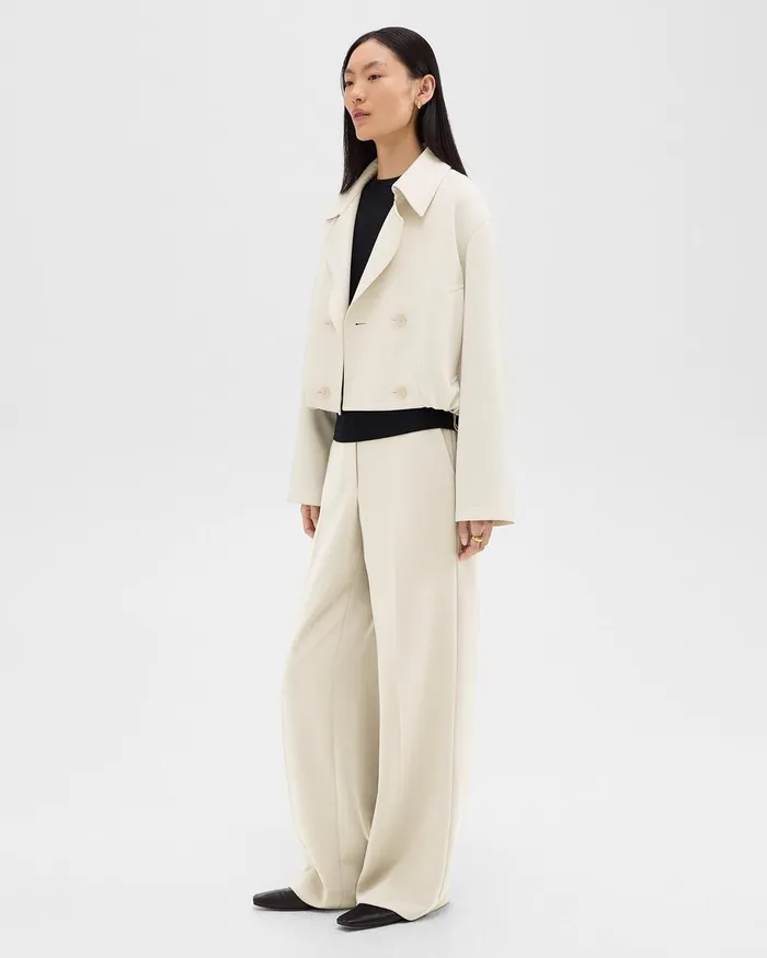 Women Theory Outerwear DoubleBreasted Crop Trench In Admiral Crepe Rice