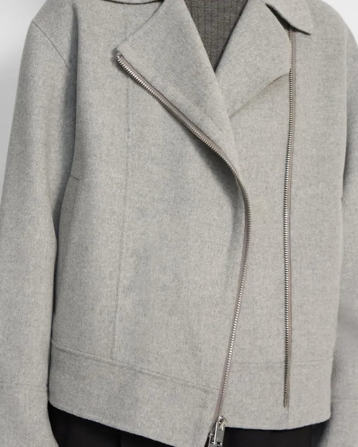 Women Theory Outerwear Oversized Moto Jacket In DoubleFace WoolCashmere Melange Grey