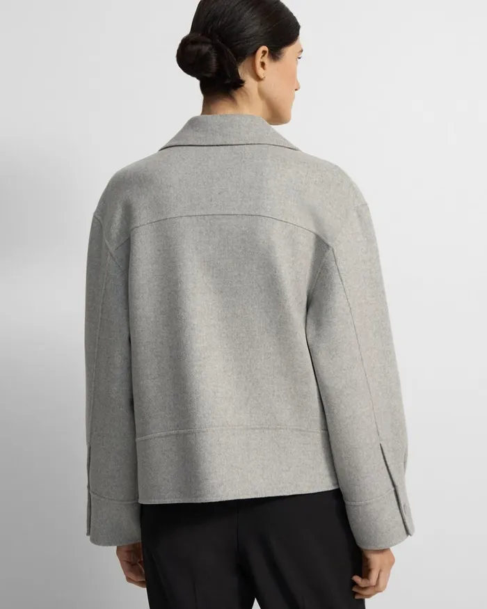 Women Theory Outerwear Oversized Moto Jacket In DoubleFace WoolCashmere Melange Grey