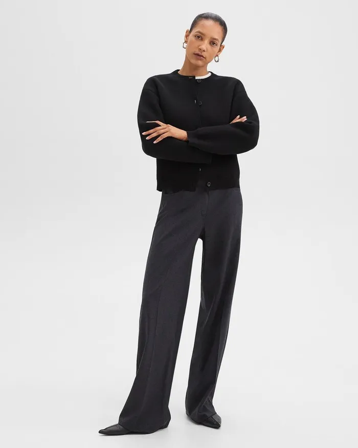 Women Theory Pants StraightLeg 5Pocket Pant In Stretch Flannel Charcoal Melange