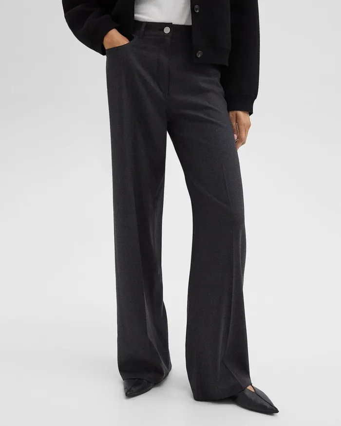 Women Theory Pants StraightLeg 5Pocket Pant In Stretch Flannel Charcoal Melange