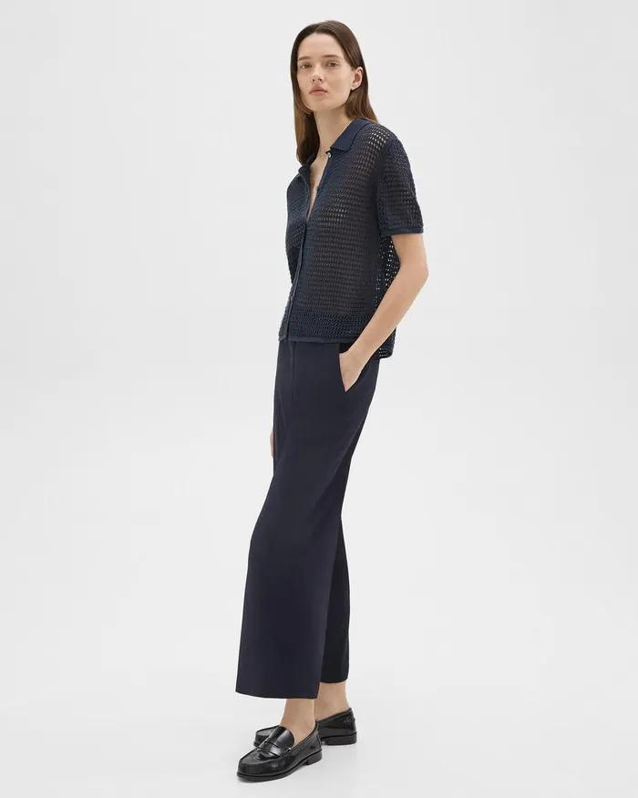 Women Theory Pants Straight PullOn Pant In Striped Admiral Crepe Nocturne Navy