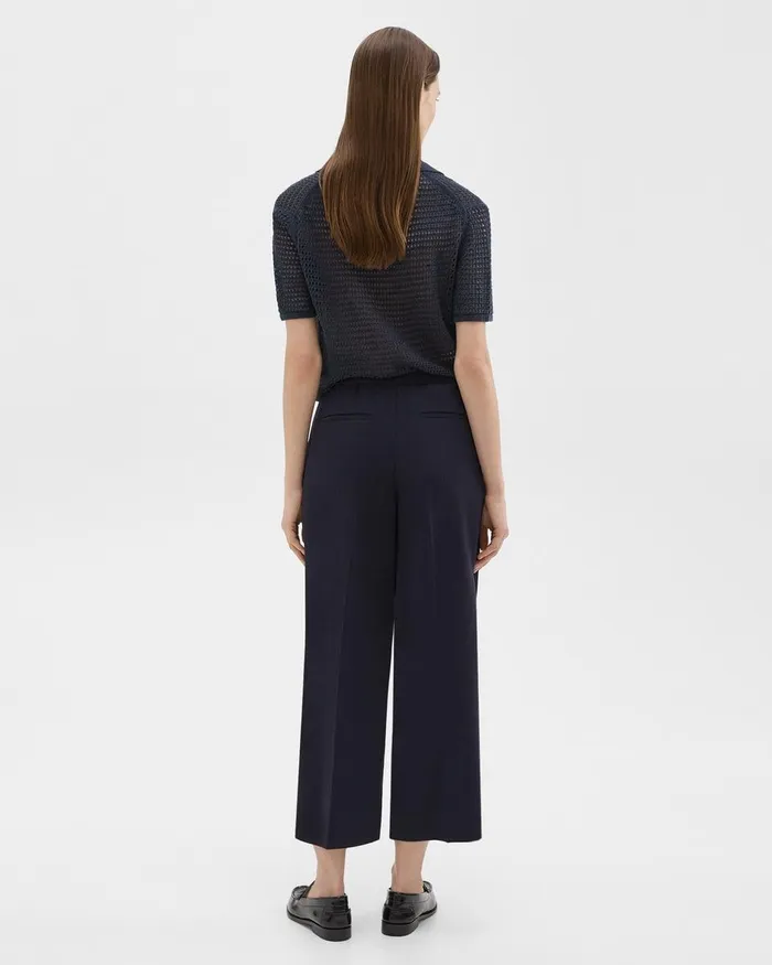 Women Theory Pants Straight PullOn Pant In Striped Admiral Crepe Nocturne Navy
