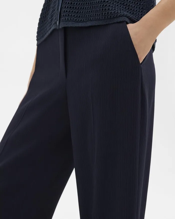 Women Theory Pants Straight PullOn Pant In Striped Admiral Crepe Nocturne Navy