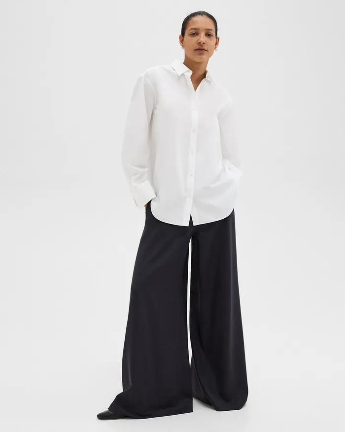 Women Theory Pants Ultra WideLeg Pant In Stretch Flannel Dark Navy