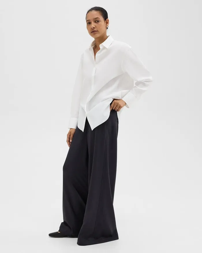Women Theory Pants Ultra WideLeg Pant In Stretch Flannel Dark Navy