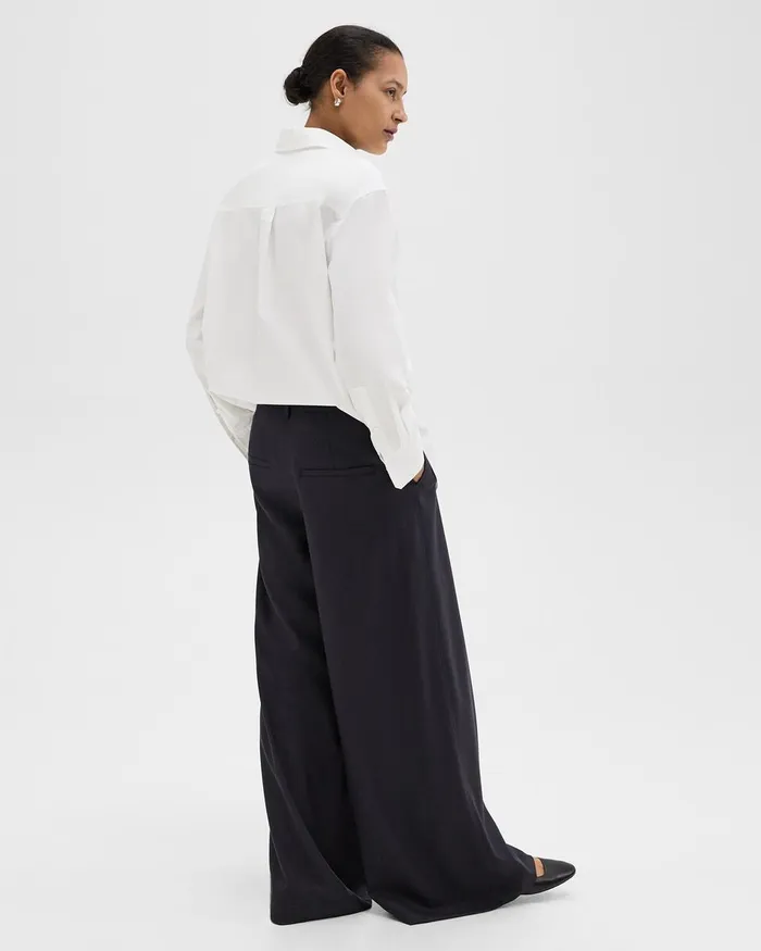 Women Theory Pants Ultra WideLeg Pant In Stretch Flannel Dark Navy