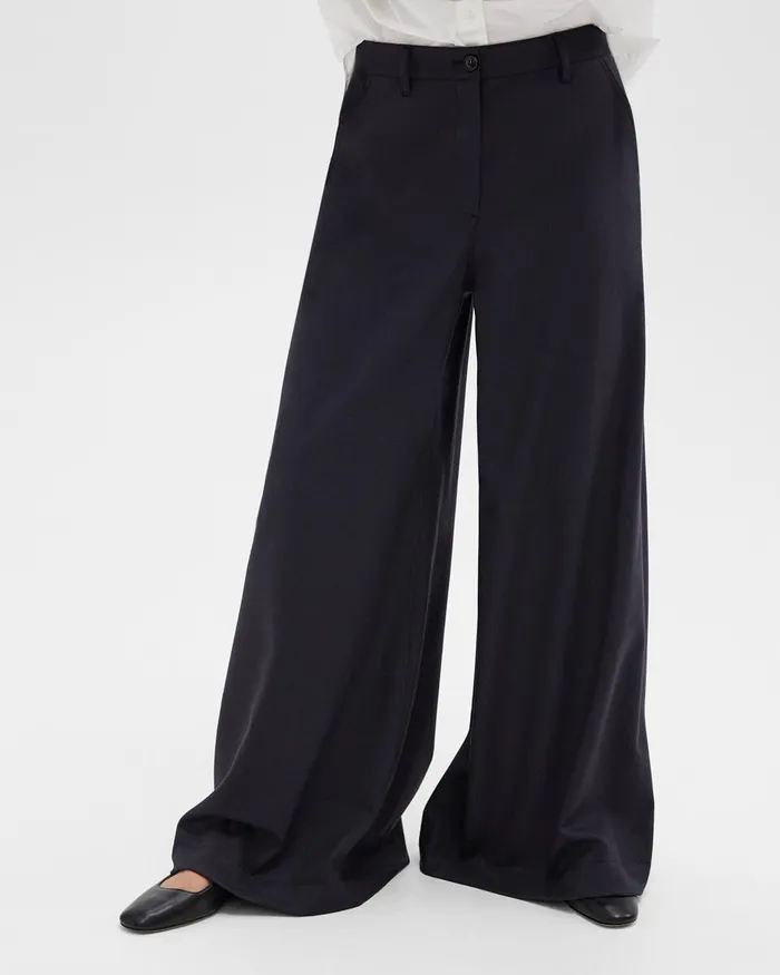 Women Theory Pants Ultra WideLeg Pant In Stretch Flannel Dark Navy