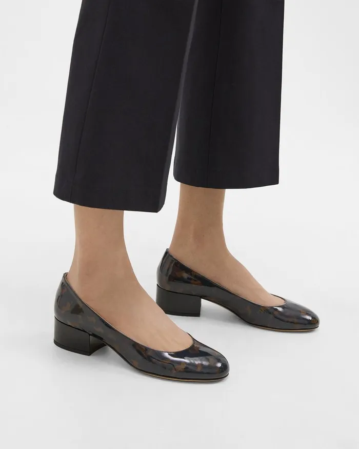 Women Theory Shoes Ballet Pump In Tortoiseshell Print Leather Blackbrown