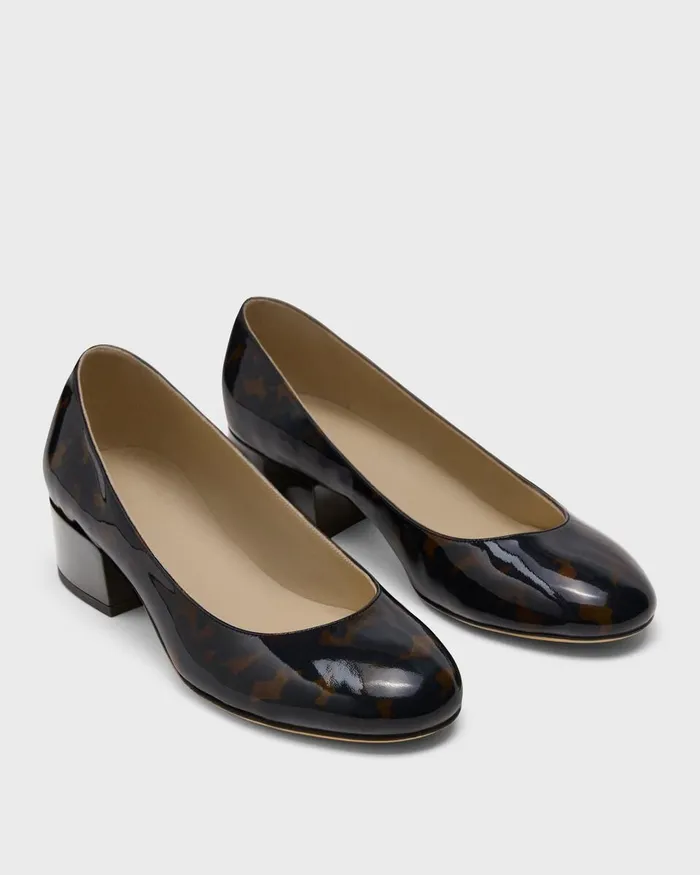 Women Theory Shoes Ballet Pump In Tortoiseshell Print Leather Blackbrown