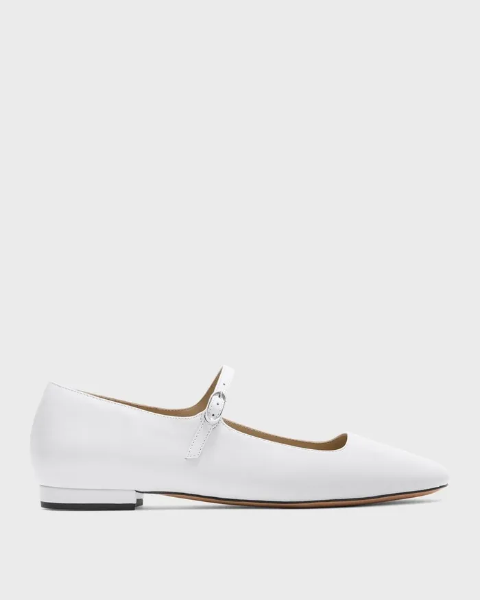 Women Theory Shoes Mary Jane Ballerina Flat In Leather White