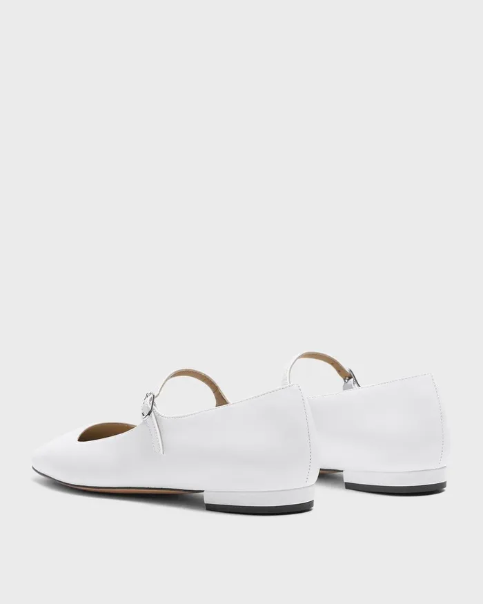 Women Theory Shoes Mary Jane Ballerina Flat In Leather White