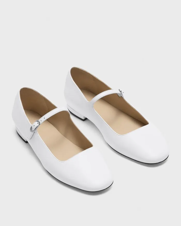 Women Theory Shoes Mary Jane Ballerina Flat In Leather White