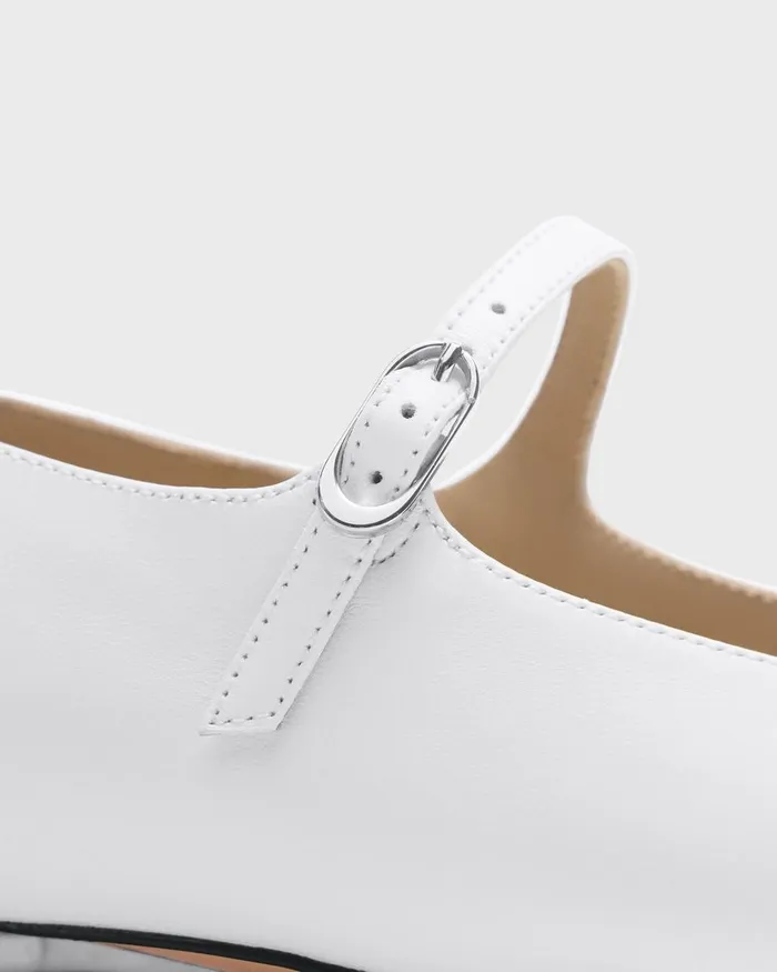 Women Theory Shoes Mary Jane Ballerina Flat In Leather White