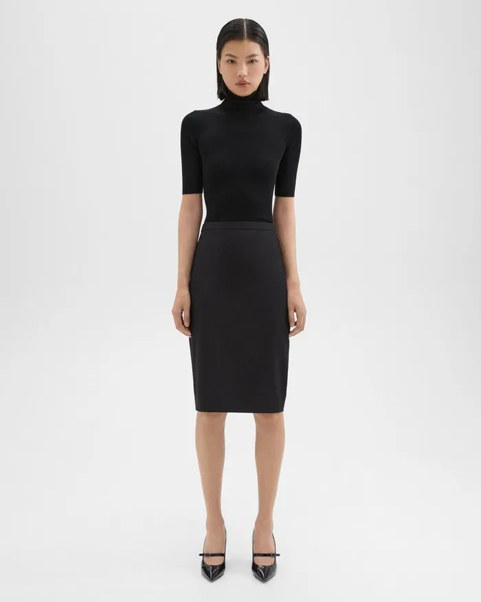 Women Theory Skirts Slim Pencil Skirt In Good Wool Black