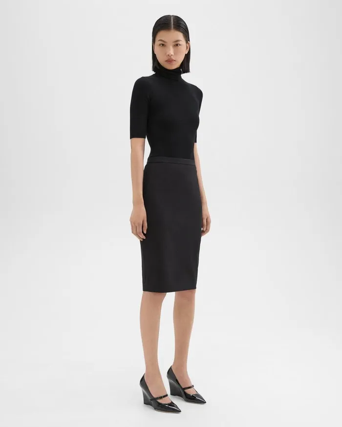 Women Theory Skirts Slim Pencil Skirt In Good Wool Black