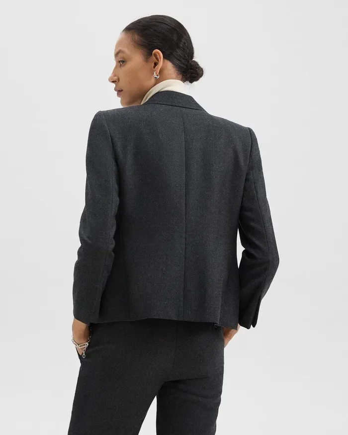 Women Theory Suits SingleButton Blazer In Sleek Flannel New Charcoal Melange