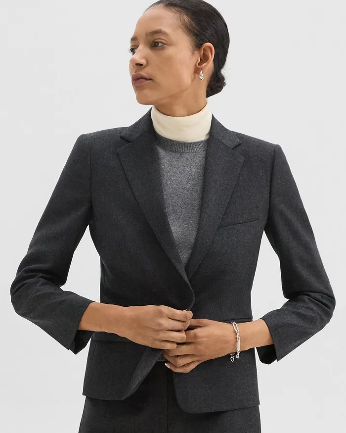 Women Theory Suits SingleButton Blazer In Sleek Flannel New Charcoal Melange