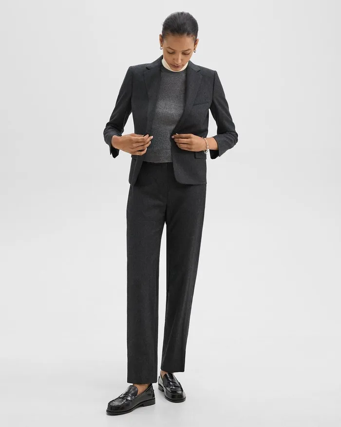 Women Theory Suits SingleButton Blazer In Sleek Flannel New Charcoal Melange
