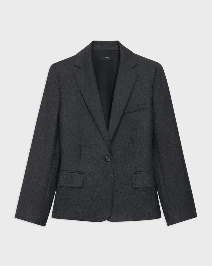 Women Theory Suits SingleButton Blazer In Sleek Flannel New Charcoal Melange