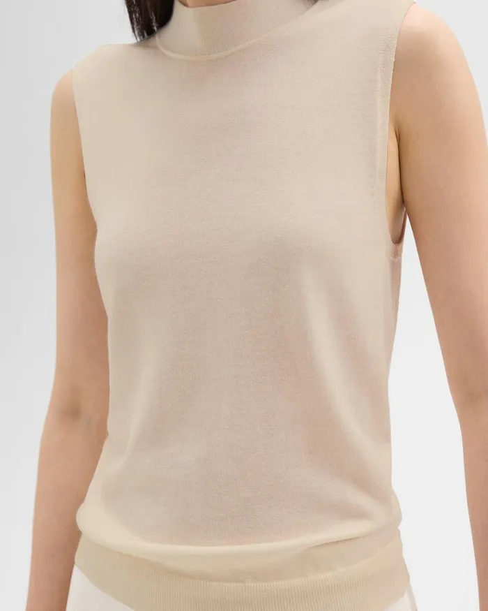 Women Theory Sweaters Cardigans Mock Neck Sweater Shell In Regal Wool Ecru