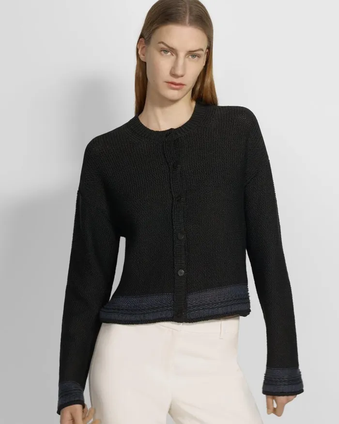 Women Theory Sweaters Cardigans Relaxed Cardigan In Cotton Chainette Black