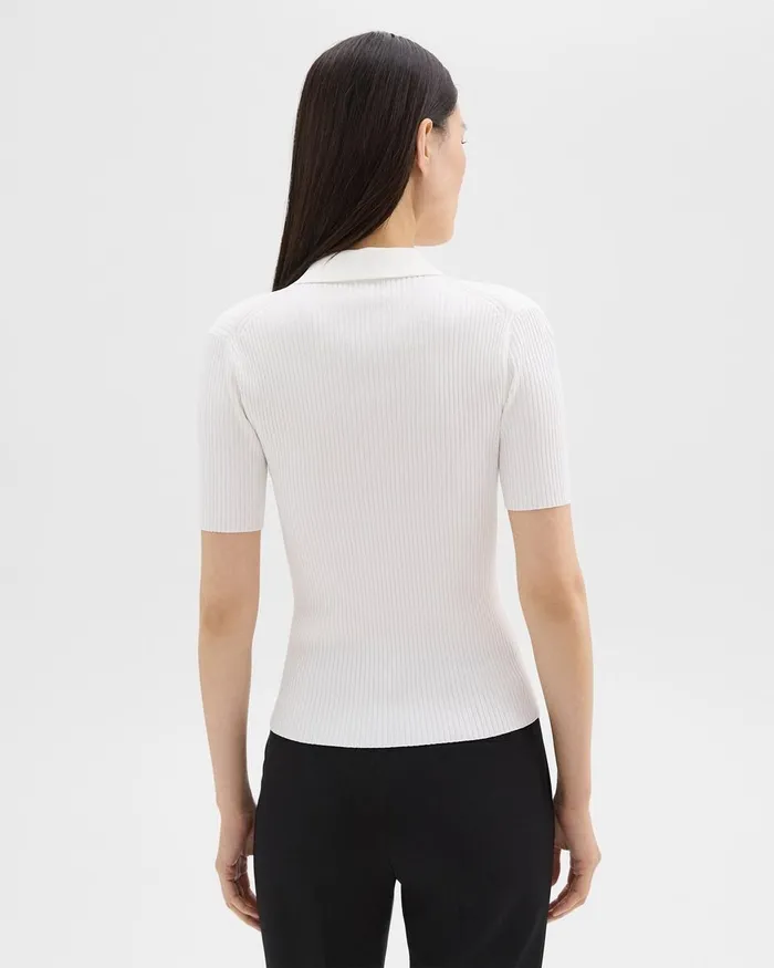 Women Theory Sweaters Cardigans Ribbed Polo In Crepe Knit White