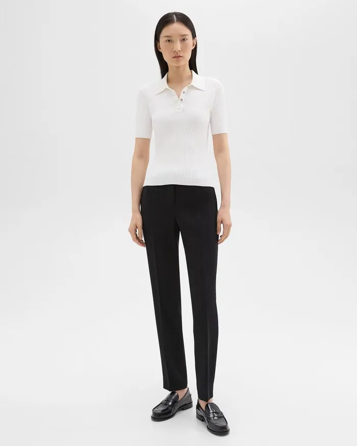 Women Theory Sweaters Cardigans Ribbed Polo In Crepe Knit White