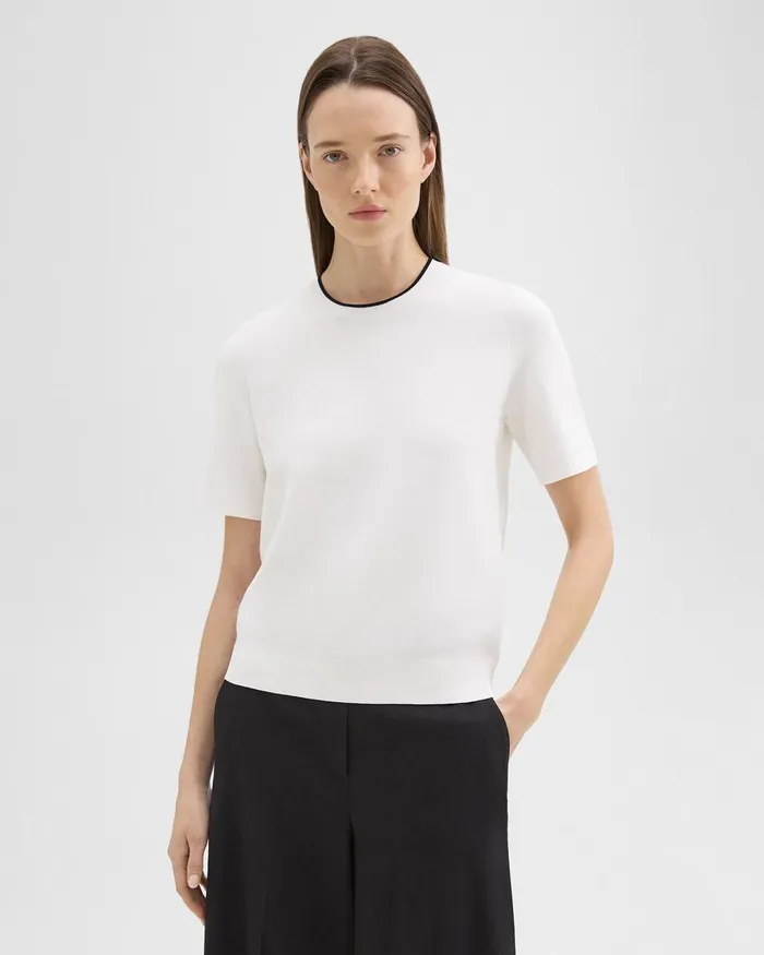 Women Theory Sweaters Cardigans ShortSleeve Sweater In Crepe Knit White