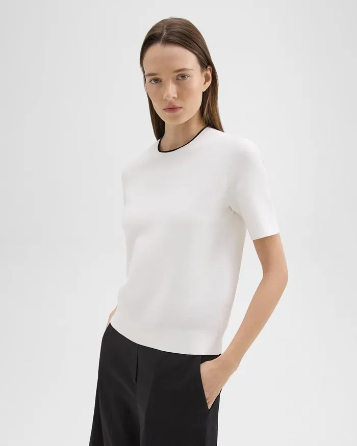 Women Theory Sweaters Cardigans ShortSleeve Sweater In Crepe Knit White