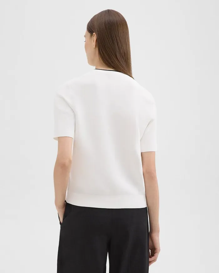 Women Theory Sweaters Cardigans ShortSleeve Sweater In Crepe Knit White