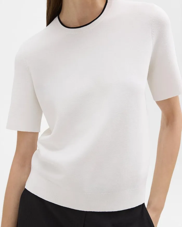 Women Theory Sweaters Cardigans ShortSleeve Sweater In Crepe Knit White