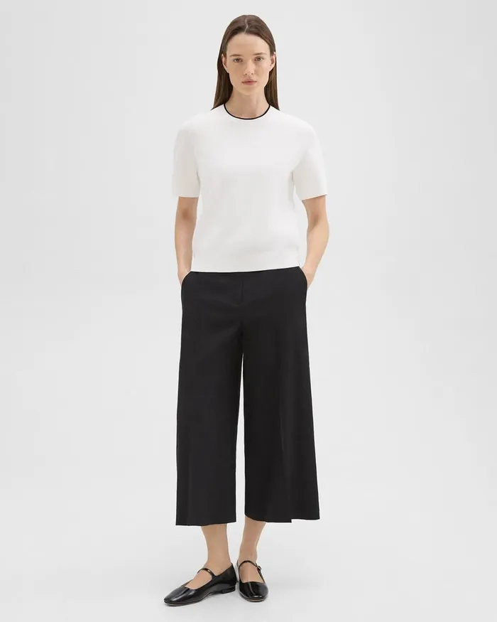 Women Theory Sweaters Cardigans ShortSleeve Sweater In Crepe Knit White