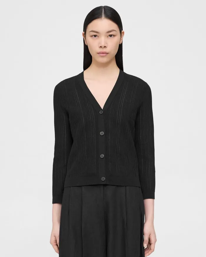 Women Theory Sweaters Cardigans Shrunken Cardigan In CottonBlend Black