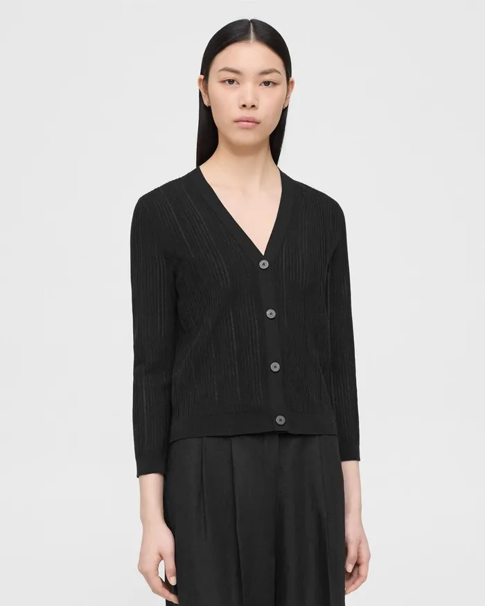 Women Theory Sweaters Cardigans Shrunken Cardigan In CottonBlend Black