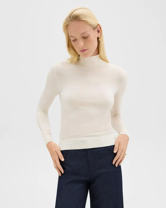 Women Theory Sweaters Cardigans Turtleneck Sweater In Regal Wool New Ivory