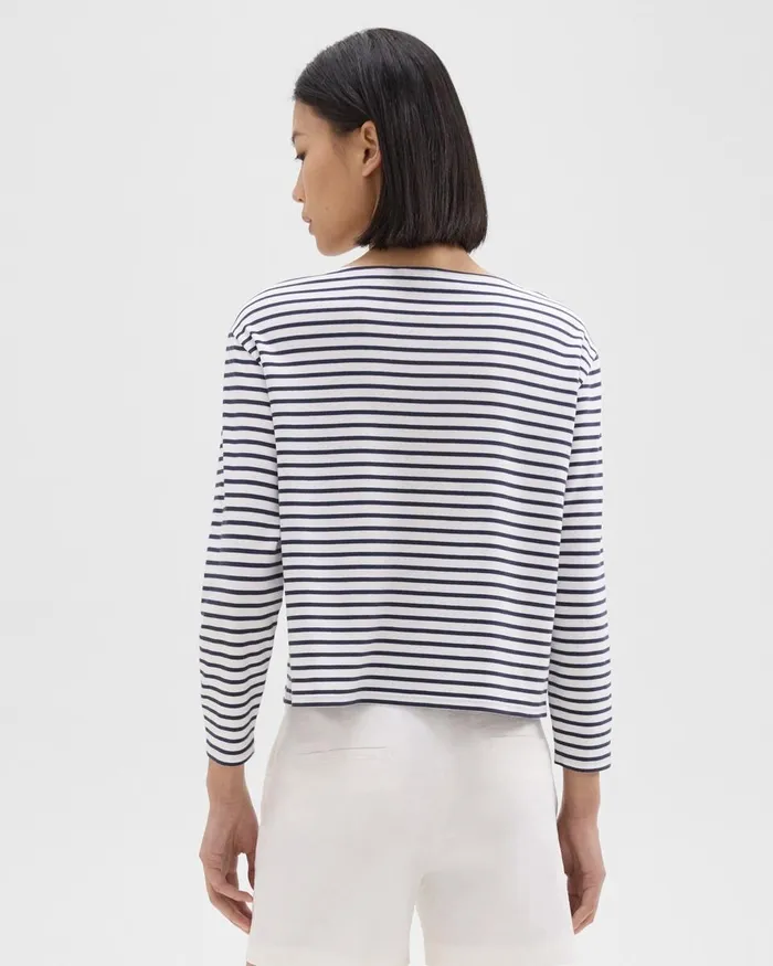 Women Theory TShirts Tank Tops Boat Neck Tee In Striped Cotton Jersey Navy Multi