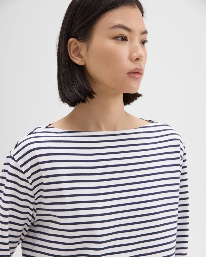 Women Theory TShirts Tank Tops Boat Neck Tee In Striped Cotton Jersey Navy Multi