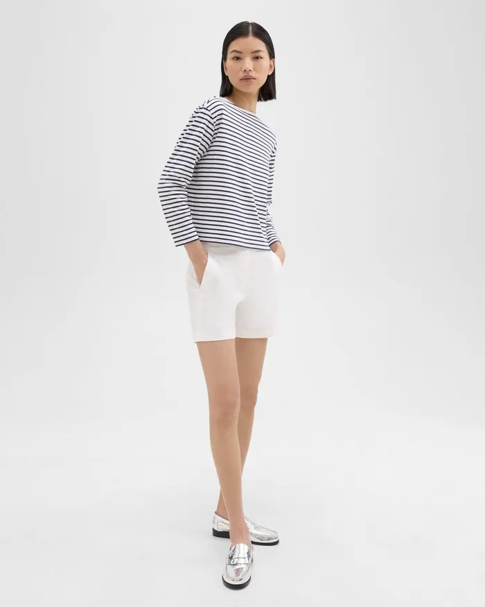 Women Theory TShirts Tank Tops Boat Neck Tee In Striped Cotton Jersey Navy Multi