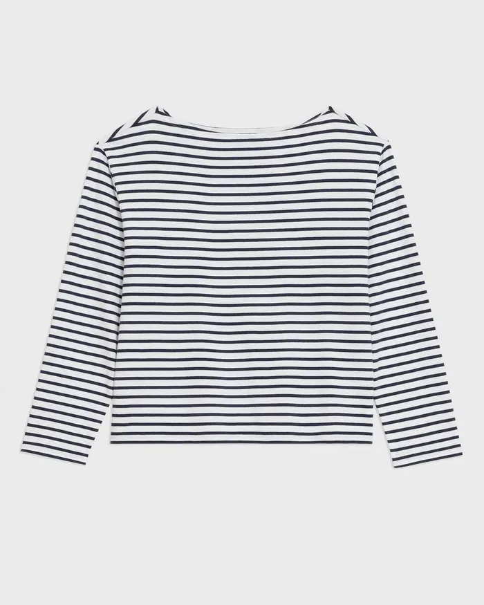 Women Theory TShirts Tank Tops Boat Neck Tee In Striped Cotton Jersey Navy Multi