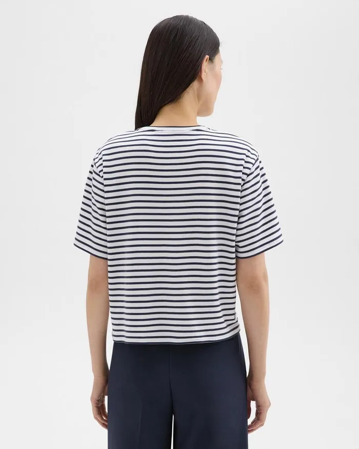 Women Theory TShirts Tank Tops Boxy Tee In Striped Cotton Jersey Navy Multi