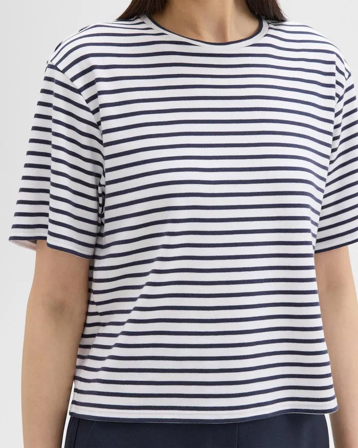Women Theory TShirts Tank Tops Boxy Tee In Striped Cotton Jersey Navy Multi