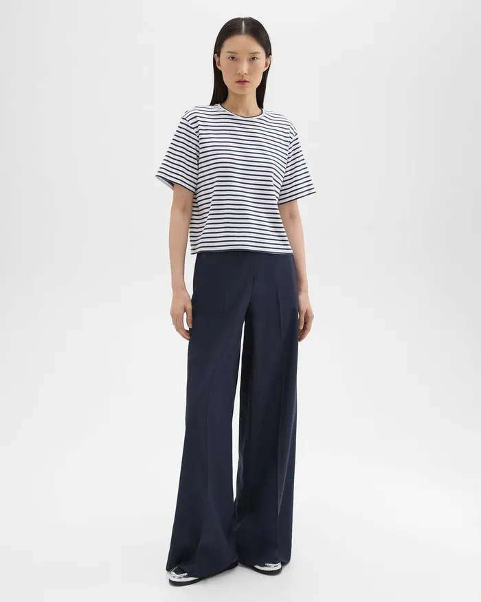 Women Theory TShirts Tank Tops Boxy Tee In Striped Cotton Jersey Navy Multi