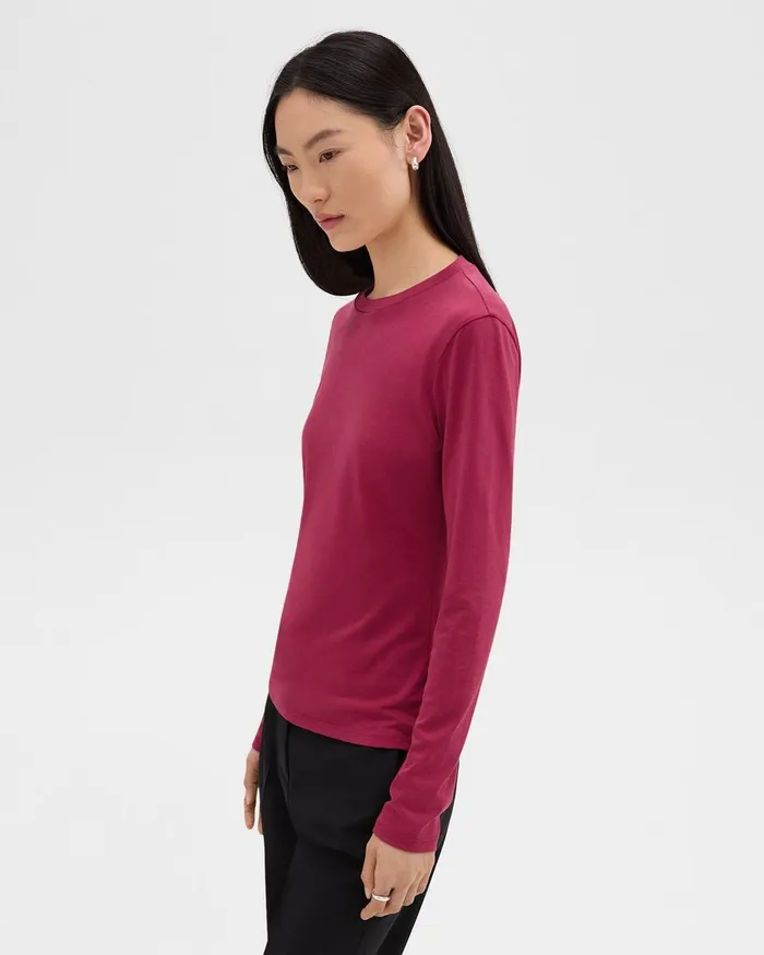 Women Theory TShirts Tank Tops Tiny LongSleeve Tee In Organic Cotton Deep Rose