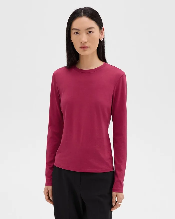 Women Theory TShirts Tank Tops Tiny LongSleeve Tee In Organic Cotton Deep Rose