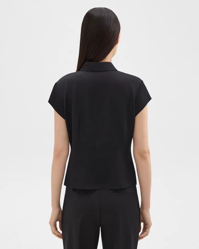 Women Theory Tops Cap Sleeve Shirt In Silk Georgette Black