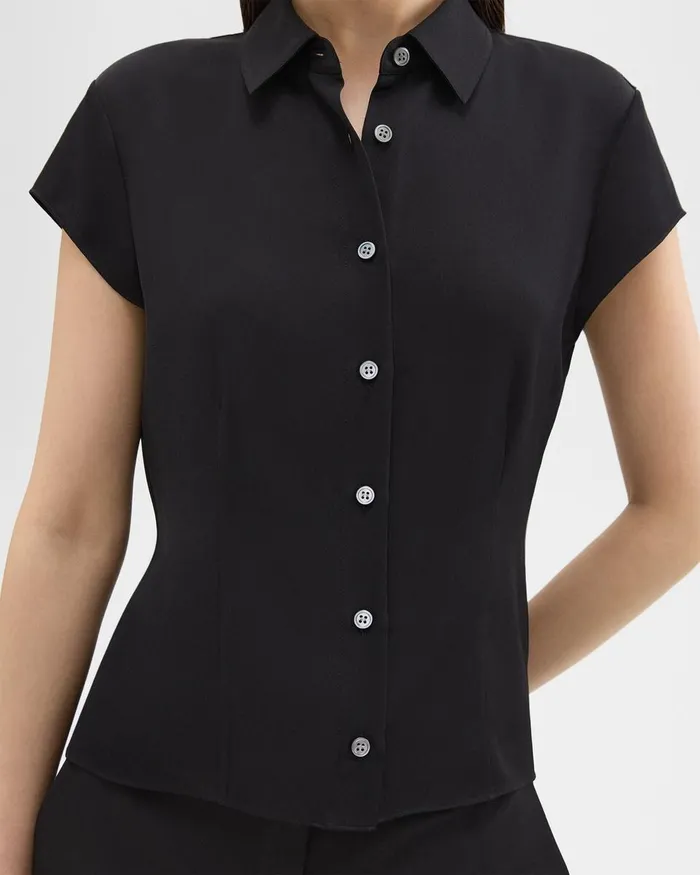 Women Theory Tops Cap Sleeve Shirt In Silk Georgette Black