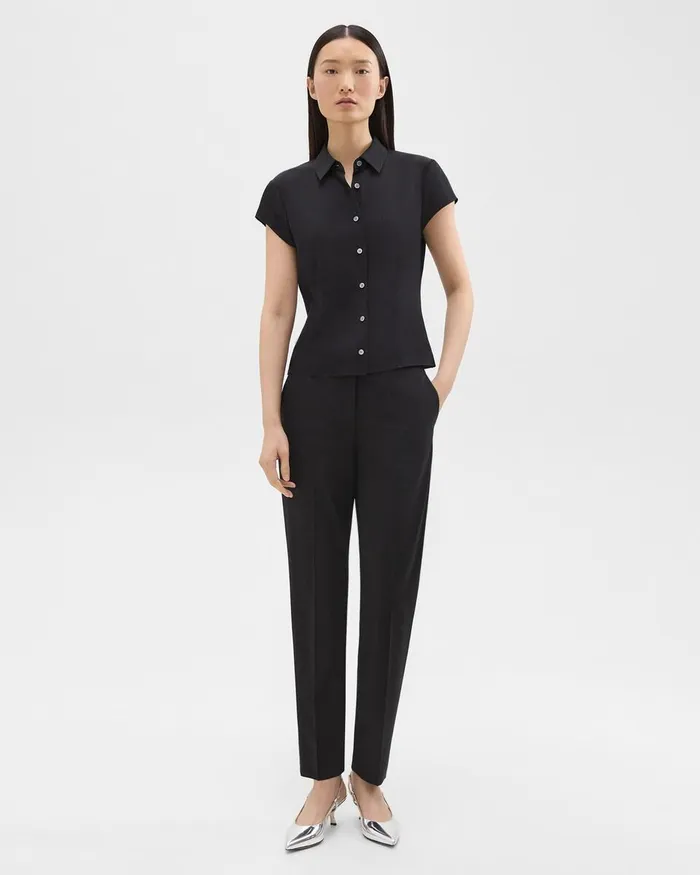 Women Theory Tops Cap Sleeve Shirt In Silk Georgette Black