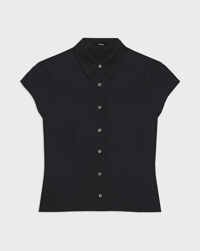 Women Theory Tops Cap Sleeve Shirt In Silk Georgette Black