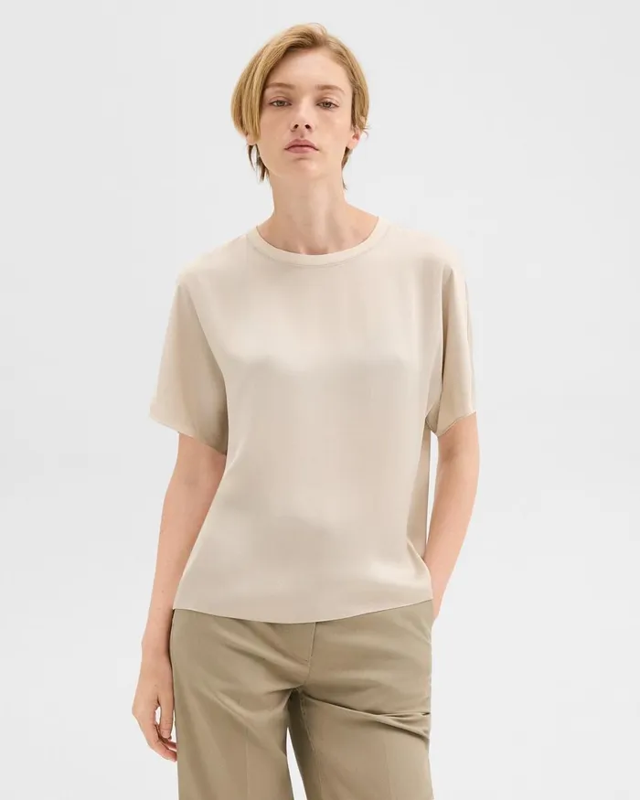 Women Theory Tops Dolman Sleeve Tee In Recycled Satin Light Clay